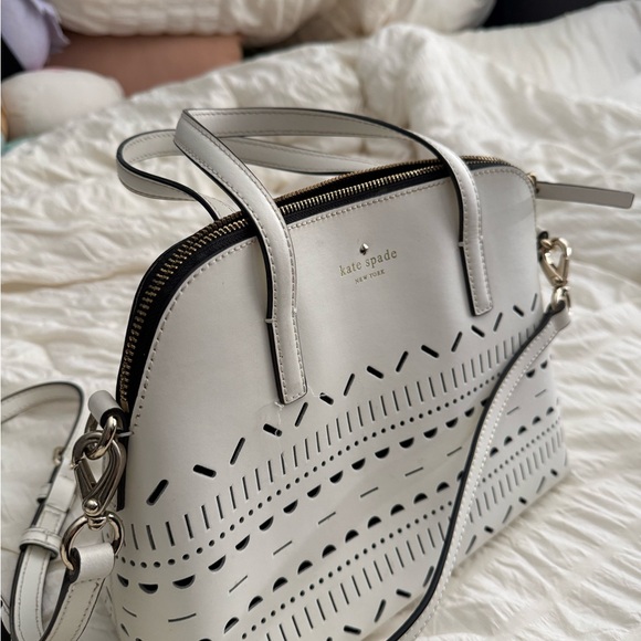 kate spade White Perforated Dome Satchel with Black Trim - Picture 8 of 8